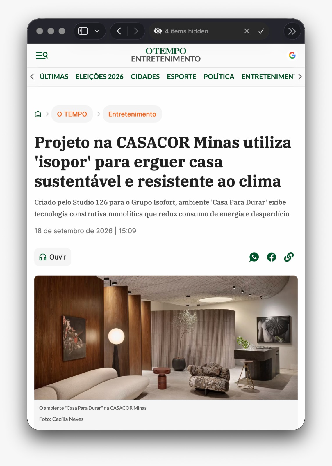 Projeto na CASACOR Minas utiliza 'isopor' para erguer casa sustentável e resistente ao clima